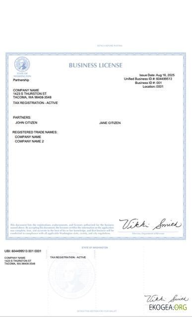 Modèle Word et PDF de licence commerciale aux États Unis, Washington